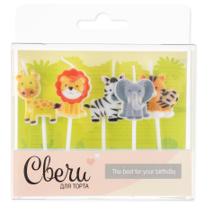 Набор свечей Фигура, Животные джунглей, 5 см, 5 шт. с держат., 629291