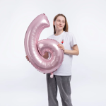 Шар (34''/86 см) Цифра, 6 Slim, Светло-розовый, 1 шт. в уп., 130016