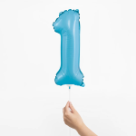 Шар с клапаном (16''/41 см) Мини-цифра, 1, Голубой, Матовый, 1 шт., 23401