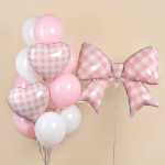 Шар (38''/97 см) Фигура, Бант, Клетка Виши, Розовый, Сатин, 1 шт. в уп., 27320