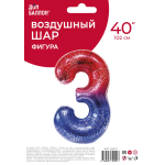 Шар (40''/102 см) Цифра, 3 Героическая тема, Красный/Синий, 1 шт. в уп., 26973