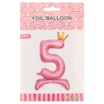 Шар (32''/81 см) Цифра на подставке, 5 Золотая корона, Розовый, 1 шт. в уп., 24195