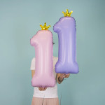 Шар (32''/81 см) Цифра, 1 Золотая корона, Лаванда, 1 шт. в уп., 221042