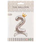 Шар (32''/81 см) Цифра на подставке, 2 Золотая корона, Серебро, 1 шт. в уп., 24172