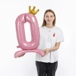 Шар (32''/81 см) Цифра на подставке, 0 Золотая корона, Розовый, 1 шт. в уп., 131250