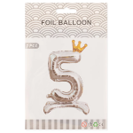 Шар (32''/81 см) Цифра на подставке, 5 Золотая корона, Серебро, 1 шт. в уп., 24175