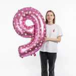 Шар (40''/102 см) Цифра, 9 Сердечки, Розовый, 1 шт. в уп., NMP9/PINK/V