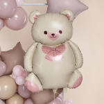 Шар (35''/89 см) Фигура, Мишка с бантом, Бежевый/Розовый, Сатин, 1 шт., 26012