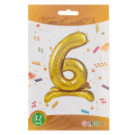 Шар (32''/81 см) Цифра на подставке, 6, Золото, 1 шт. в уп., 24126