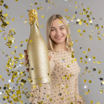 Пневмохлопушка (12/30 см), Бутылка Шампанское, Круги фольга, Золото/Серебро, 1 шт., 723039