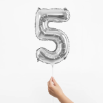 Шар с клапаном (16''/41 см) Мини-цифра, 5, Серебро, Металлик, 1 шт., R3185