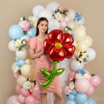Шар (43''/109 см) Цветок, надув воздухом, Красный, 1 шт. в уп., 27122P