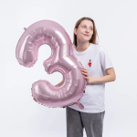 Шар (34''/86 см) Цифра, 3 Slim, Светло-розовый, 1 шт. в уп., 130013