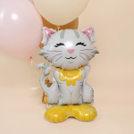 Шар 3D (24''/61 см) Фигура на подставке, Кошечка с бантиком, Белый, 1 шт. в уп., 26428