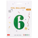 Шар (40''/102 см) Цифра, 6, Зеленый, Металлик, 1 шт. в уп., 27376