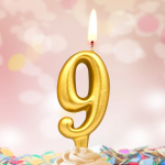 Свеча Цифра, 9, Золото, 6 см, 1 шт., 3089