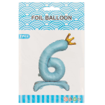 Шар (32''/81 см) Цифра на подставке, 6 Золотая корона, Голубой, 1 шт. в уп., 24206