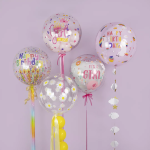 Шар с клапаном (18''/46 см) Сфера, Deco Bubble, Единороги, Прозрачный, Кристалл, 1 шт. в уп., 518018