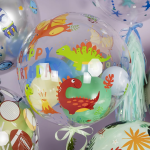 Шар с клапаном (18''/46 см) Сфера, Динозаврики, Прозрачный, Кристалл, 1 шт. в уп., 518013