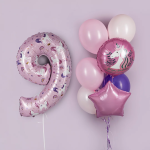 Шар (34''/86 см) Цифра, 9 Волшебные единороги, Розовый, 1 шт. в уп., 24809