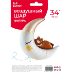Шар (34''/86 см) Фигура, Полумесяц с медвежонком, 1 шт. в уп., 23553P
