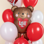 Шар (30''/76 см) Фигура, Мишка с сердцем, Сатин, 1 шт. в уп., 27393P