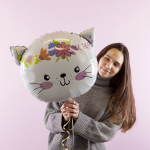 Шар (23''/58 см) Фигура, Котенок в цветах, Белый, 1 шт., 21992