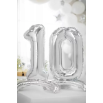 Шар (32''/81 см) Цифра на подставке, 0, Серебро, 1 шт. в уп., 134010