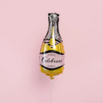 Шар с клапаном (14''/36 см) Мини-фигура, Бутылка Шампанское, Золото, 1 шт., 180591G