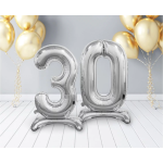 Шар (32''/81 см) Цифра на подставке, 3, Серебро, 1 шт. в уп., 134013