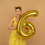 Шар (40''/102 см) Цифра, 6, Золото, Металлик, 1 шт. в уп., 24086