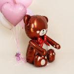 Шар (28''/71 см) Фигура 3D, Сидячий мишка с бантиком, Коричневый, Сатин, 1 шт. в уп., 26686