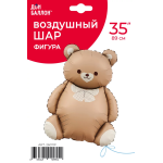 Шар (35''/89 см) Фигура, Мишка с бантом, Коричневый, Сатин, 1 шт. в уп., 26011P