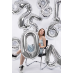 Шар (40''/102 см) Цифра, 0, Серебро, Металлик, 1 шт. в уп., 26490