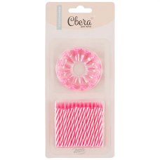 Свечи Белые полоски, Розовый, 6 см, 24 шт. с держат., 132512