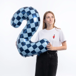 Шар (34''/86 см) Цифра, 2 Клеточки, Голубой/Синий, 1 шт. в уп., 26632