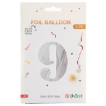 Шар (40''/102 см) Цифра, 9, Серебро, Металлик, 1 шт. в уп., 24099