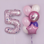 Шар (34''/86 см) Цифра, 5 Волшебные единороги, Розовый, 1 шт. в уп., 24805