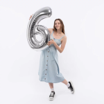 Шар (40''/102 см) Цифра, 6, Серебро, Металлик, 1 шт. в уп., 26496