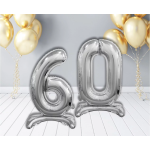 Шар (32''/81 см) Цифра на подставке, 6, Серебро, 1 шт. в уп., 134016