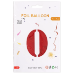 Шар (40''/102 см) Цифра, 0, Красный, Металлик, 1 шт. в уп., 27360