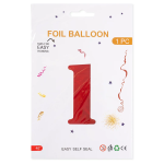 Шар (40''/102 см) Цифра, 1, Красный, Металлик, 1 шт. в уп., 27361
