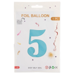 Шар (40''/102 см) Цифра, 5, Голубой, Матовый, 1 шт. в уп., 24115