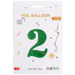 Шар (40''/102 см) Цифра, 2, Зеленый, Металлик, 1 шт. в уп., 27372