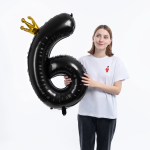 Шар (40''/102 см) Цифра, 6 Золотая корона, Черный, 1 шт. в уп., 131176