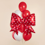Шар (38''/97 см) Фигура, Бант, Сердечки, Красный, 1 шт., 27783