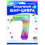 Шар (34''/86 см) Цифра, 7 Радужные искры, Градиент, 1 шт. в уп., 130037