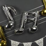 Шар с клапаном (16''/41 см) Мини-фигура, Нота двойная, Серебро, 1 шт., 19808