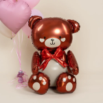 Шар (28''/71 см) Фигура 3D, Сидячий мишка с бантиком, Коричневый, Сатин, 1 шт. в уп., 26686