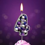 Свеча Цифра, 4 Пузырьки, на шпажке, Сиреневый, Металлик, 4*5,5 + 4 см, 1 шт. с держат., 5584